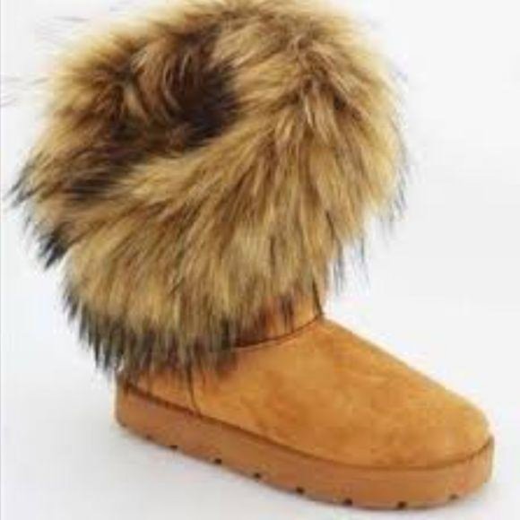 RESTOCK Asymmetrical Faux Fur Pull On Boots in Tan - Picture 2 of 6